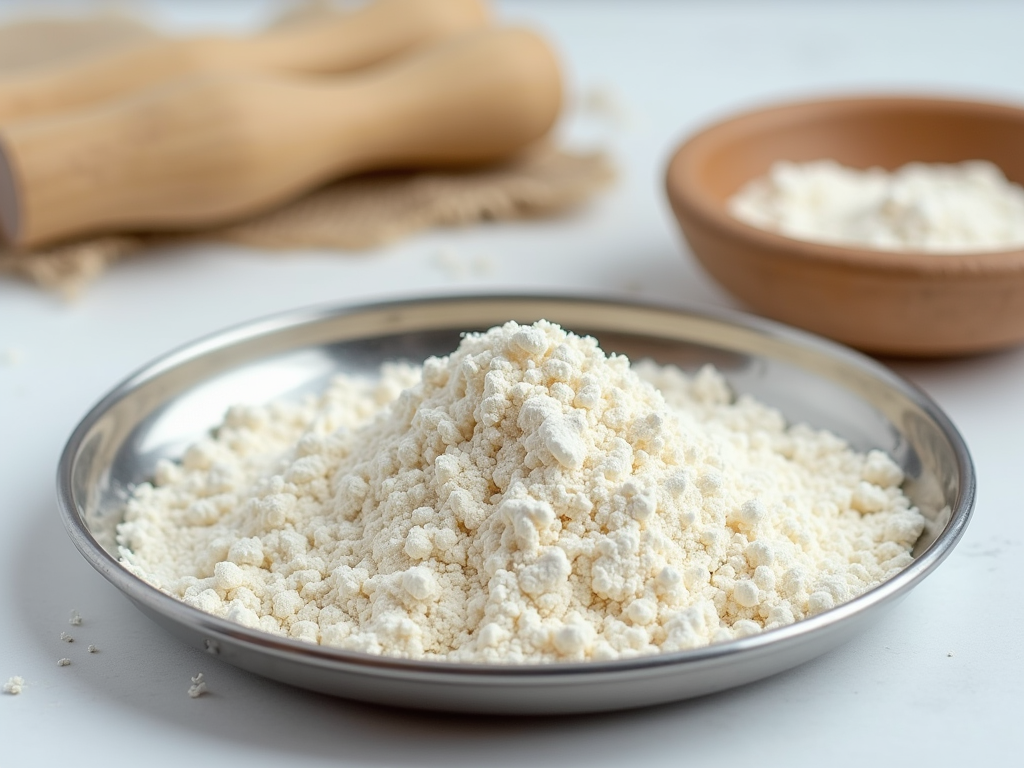 White, fine arrowroot flour powder